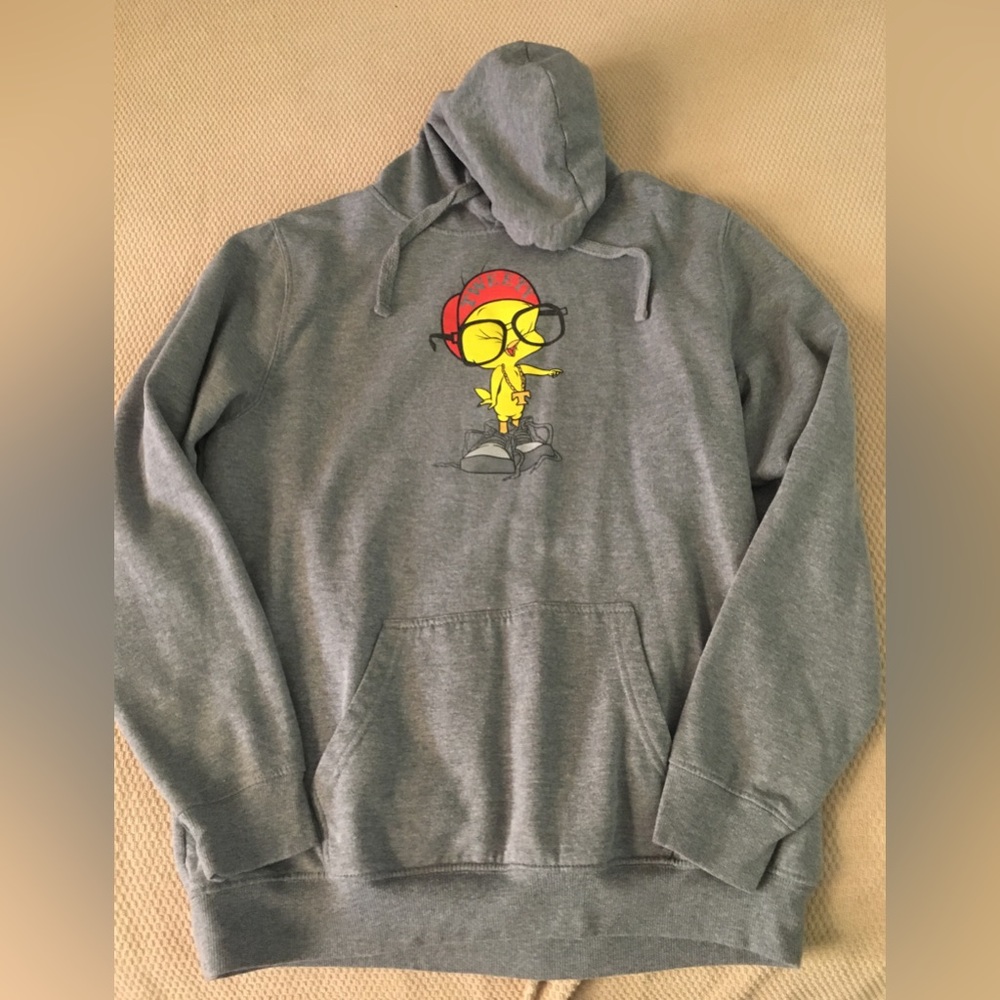 Vintage Looney Tunes Tweety Bird Grey Hooded Sweatshirt Large